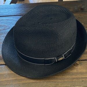 Scala Black Men's Straw Fedora with Ribbon Trim